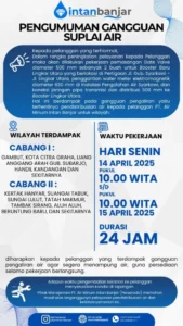 PTAM INTAN BANJAR HENTIKAN DISTRIBUSI AIR 24 JAM UNTUK PERBAIKAN