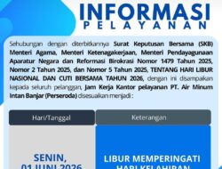 LIBUR NASIONAL TAK GANGGU PEMBAYARAN TAGIHAN AIR PTAM INTAN BANJAR