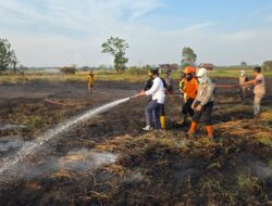 WAGUB KALSEL TURUN LANGSUNG PADAMKAN KARHUTLA DI PENGAYUAN, API KEMBALI MUNCUL DEKAT RUMAH WARGA